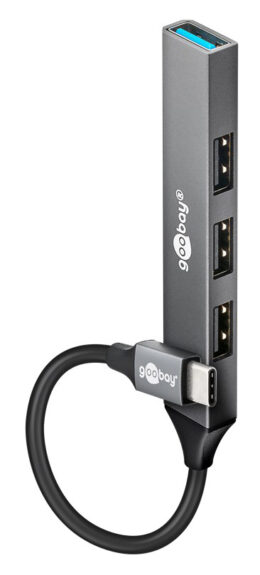 GOOBAY USB hub 74457, 4x θυρών, USB 3.2, 5Gbps, USB-C σύνδεση, γκρι