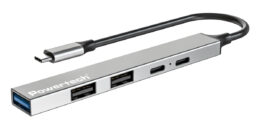 POWERTECH USB hub PT-1414, 5x θυρών, USB 3.2, 5Gbps, 100W, USB-C σύνδεση, γκρι
